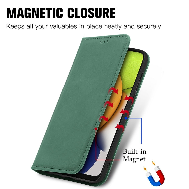 For Samsung Galaxy A03 Global 164mm Retro Skin Feel Magnetic Horizontal Flip Leather Phone Case