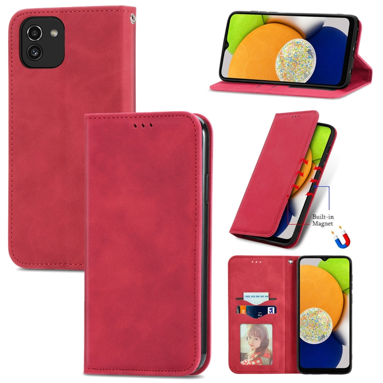 For Samsung Galaxy A03 Global 164mm Retro Skin Feel Magnetic Horizontal Flip Leather Phone Case