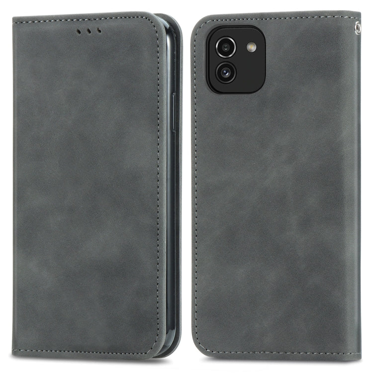 For Samsung Galaxy A03 Global 164mm Retro Skin Feel Magnetic Horizontal Flip Leather Phone Case