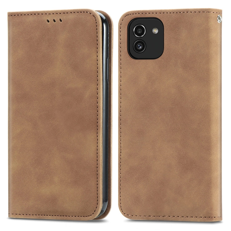 For Samsung Galaxy A03 Global 164mm Retro Skin Feel Magnetic Horizontal Flip Leather Phone Case