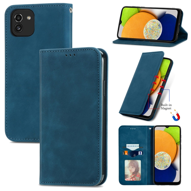 For Samsung Galaxy A03 Global 164mm Retro Skin Feel Magnetic Horizontal Flip Leather Phone Case
