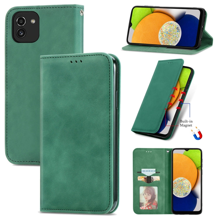 For Samsung Galaxy A03 EU 166mm Retro Skin Feel Magnetic Horizontal Flip Leather Phone Case