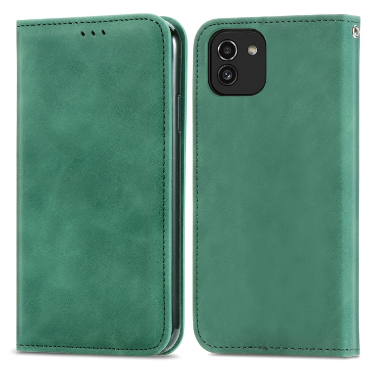For Samsung Galaxy A03 EU 166mm Retro Skin Feel Magnetic Horizontal Flip Leather Phone Case