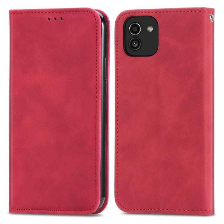 For Samsung Galaxy A03 EU 166mm Retro Skin Feel Magnetic Horizontal Flip Leather Phone Case