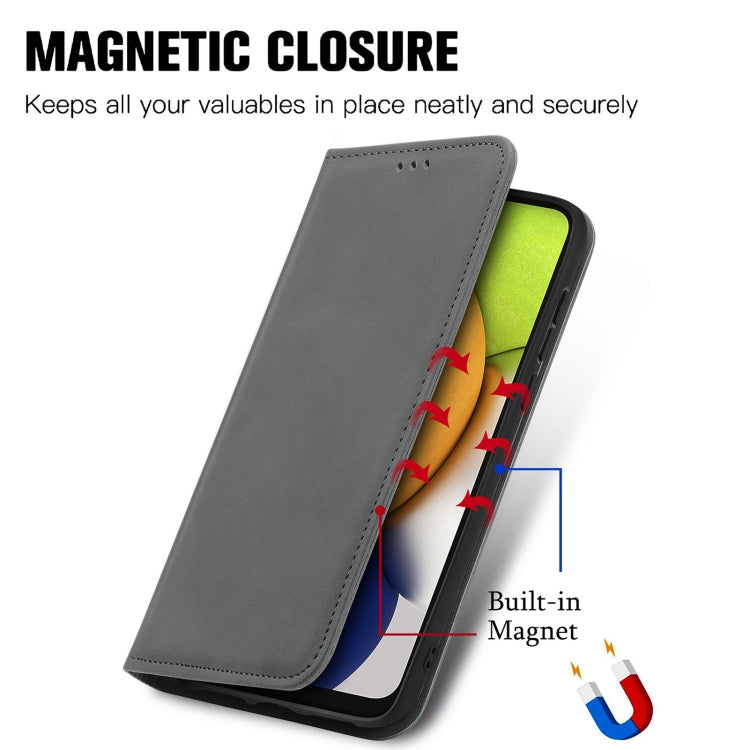 For Samsung Galaxy A03 EU 166mm Retro Skin Feel Magnetic Horizontal Flip Leather Phone Case