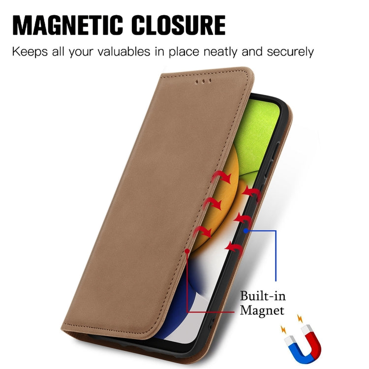 For Samsung Galaxy A03 EU 166mm Retro Skin Feel Magnetic Horizontal Flip Leather Phone Case