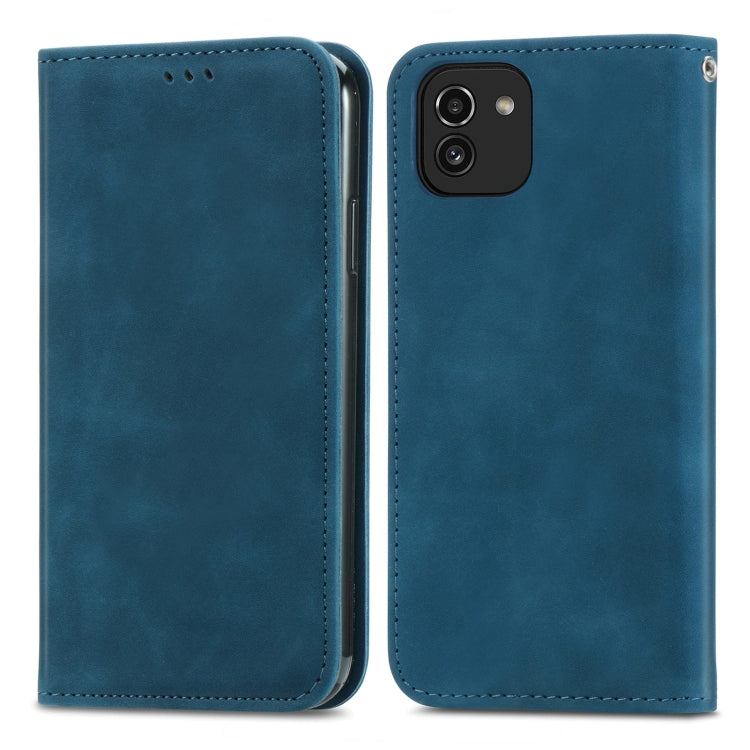 For Samsung Galaxy A03 EU 166mm Retro Skin Feel Magnetic Horizontal Flip Leather Phone Case