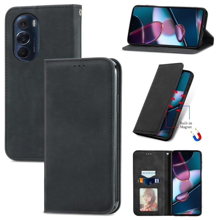 For Motorola Edge X30 Retro Skin Feel Magnetic Horizontal Flip Leather Phone Case
