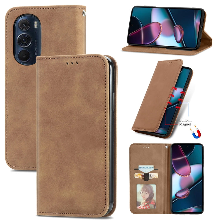 For Motorola Edge X30 Retro Skin Feel Magnetic Horizontal Flip Leather Phone Case