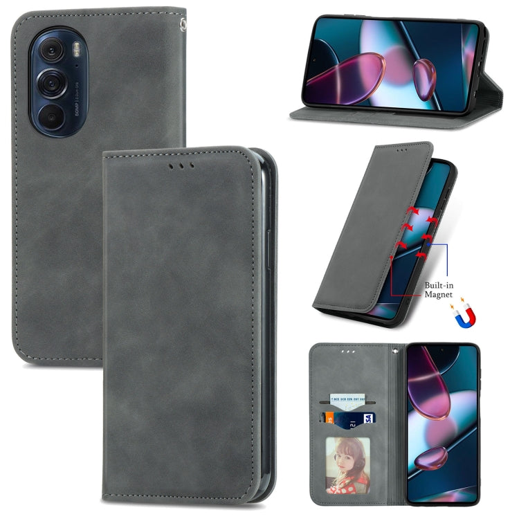 For Motorola Edge X30 Retro Skin Feel Magnetic Horizontal Flip Leather Phone Case
