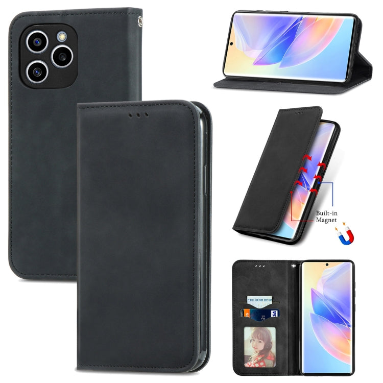 For Honor 60 SE Retro Skin Feel Magnetic Horizontal Flip Leather Phone Case