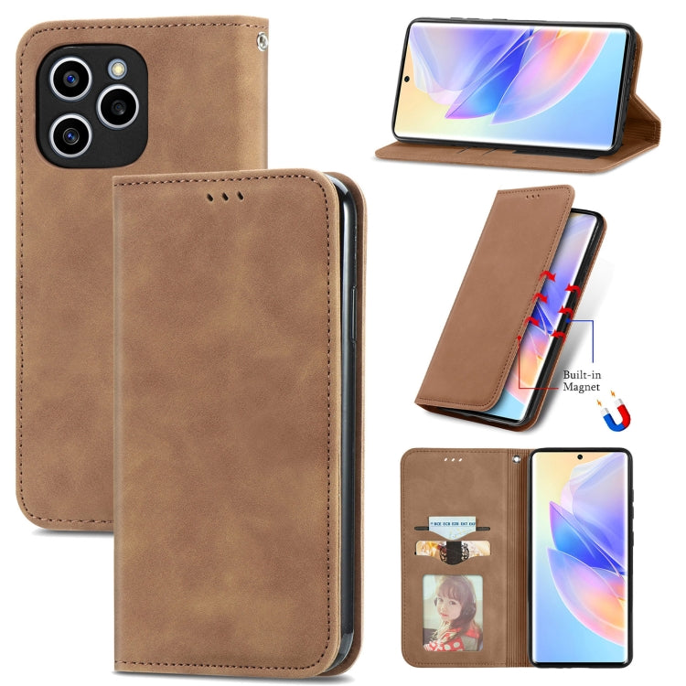 For Honor 60 SE Retro Skin Feel Magnetic Horizontal Flip Leather Phone Case