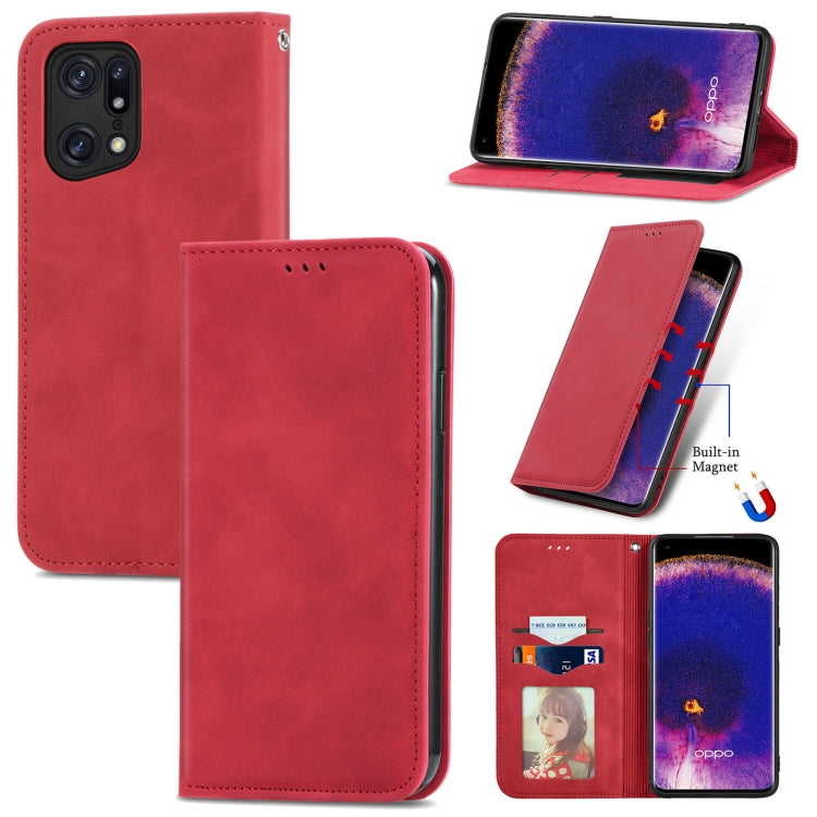 For OPPO Find X5 Pro Retro Skin Feel Magnetic Horizontal Flip Leather Phone Case