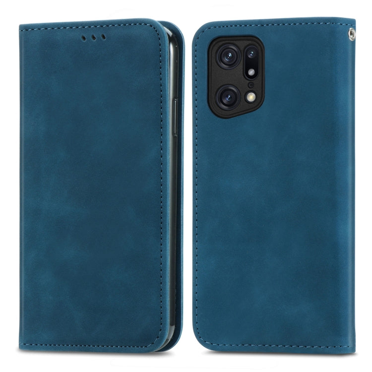 For OPPO Find X5 Pro Retro Skin Feel Magnetic Horizontal Flip Leather Phone Case