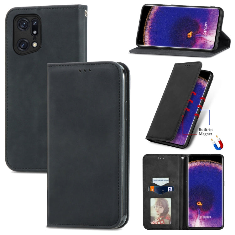 For OPPO Find X5 Retro Skin Feel Magnetic Horizontal Flip Leather Phone Case