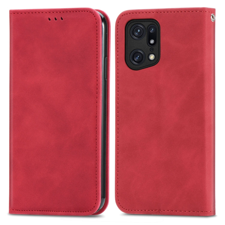 For OPPO Find X5 Retro Skin Feel Magnetic Horizontal Flip Leather Phone Case