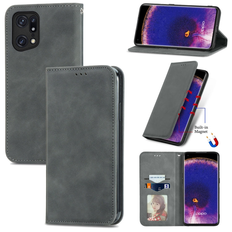For OPPO Find X5 Retro Skin Feel Magnetic Horizontal Flip Leather Phone Case