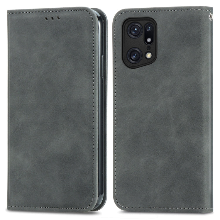 For OPPO Find X5 Retro Skin Feel Magnetic Horizontal Flip Leather Phone Case