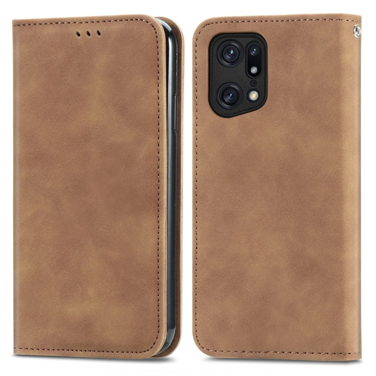 For OPPO Find X5 Retro Skin Feel Magnetic Horizontal Flip Leather Phone Case