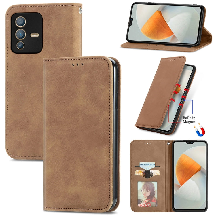 For vivo S12 Retro Skin Feel Magnetic Horizontal Flip Leather Phone Case