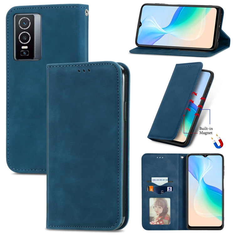 For vivo Y76 5G Retro Skin Feel Magnetic Horizontal Flip Leather Phone Case