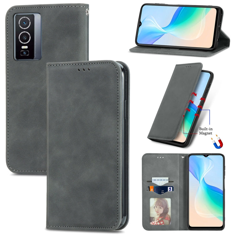 For vivo Y76 5G Retro Skin Feel Magnetic Horizontal Flip Leather Phone Case