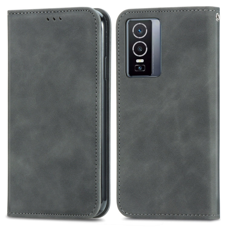 For vivo Y76 5G Retro Skin Feel Magnetic Horizontal Flip Leather Phone Case