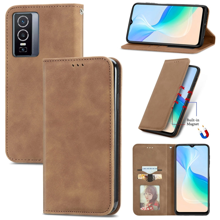 For vivo Y76 5G Retro Skin Feel Magnetic Horizontal Flip Leather Phone Case