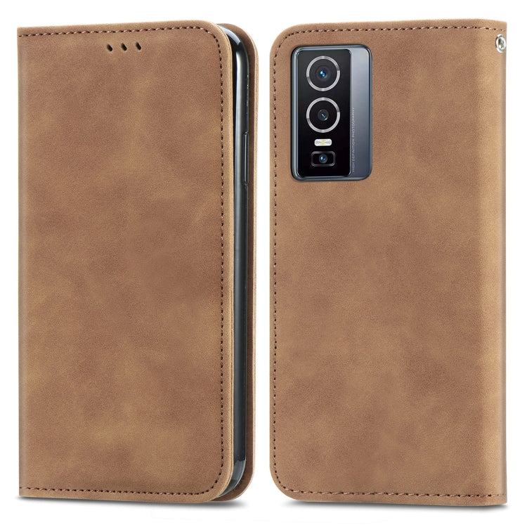 For vivo Y76 5G Retro Skin Feel Magnetic Horizontal Flip Leather Phone Case
