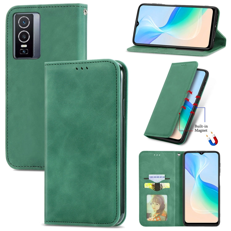 For vivo Y76 5G Retro Skin Feel Magnetic Horizontal Flip Leather Phone Case