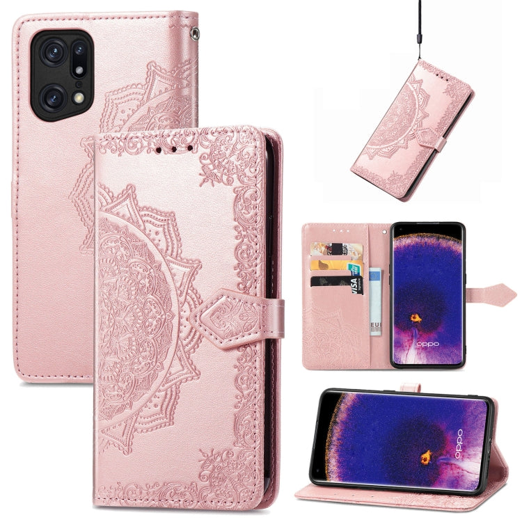 For OPPO Find X5 Mandala Flower Embossed Flip Leather Phone Case
