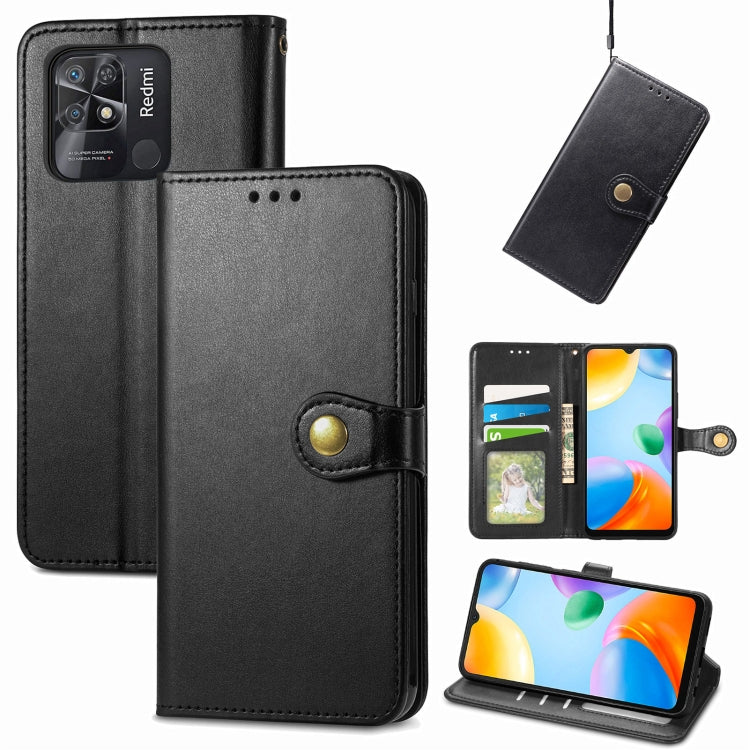 For Xiaomi Redmi 10C Retro Solid Color Buckle Leather Phone Case