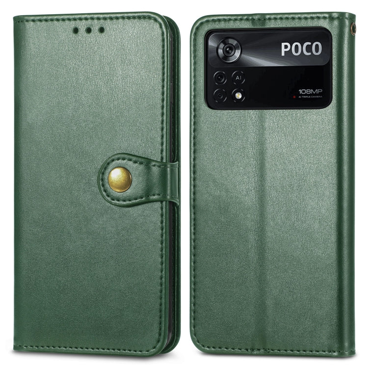For Xiaomi Poco X4 Pro 5G Retro Solid Color Buckle Leather Phone Case