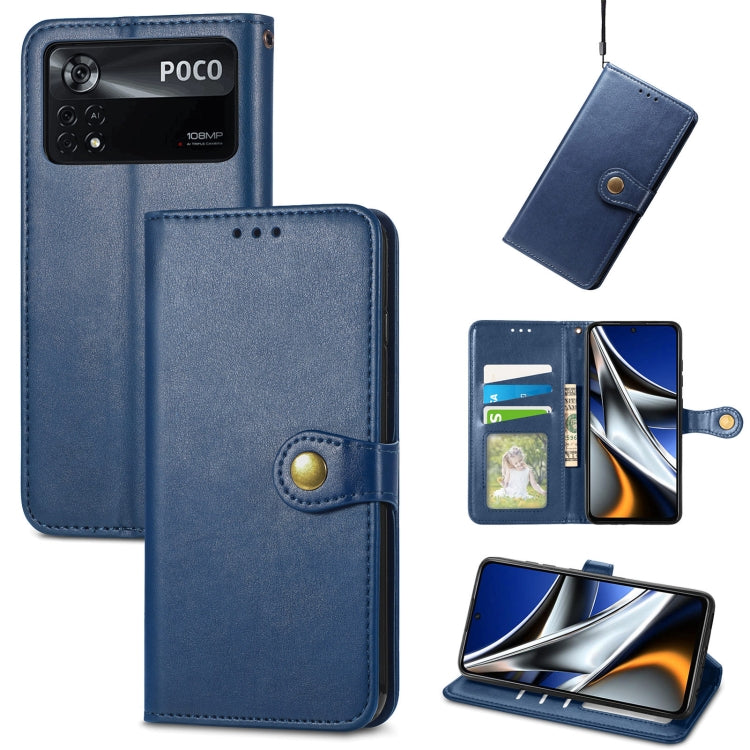 For Xiaomi Poco X4 Pro 5G Retro Solid Color Buckle Leather Phone Case