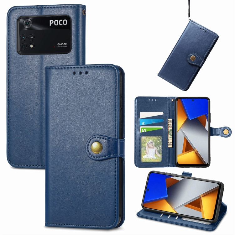 For Xiaomi Poco M4 Pro Retro Solid Color Buckle Leather Phone Case