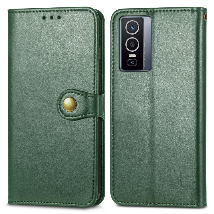 For vivo Y76 5G Retro Solid Color Buckle Leather Phone Case