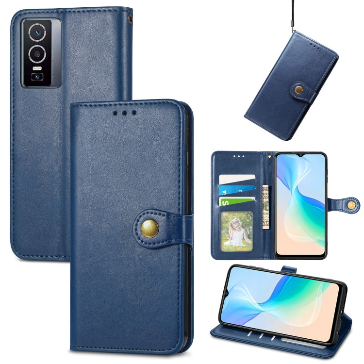 For vivo Y76 5G Retro Solid Color Buckle Leather Phone Case