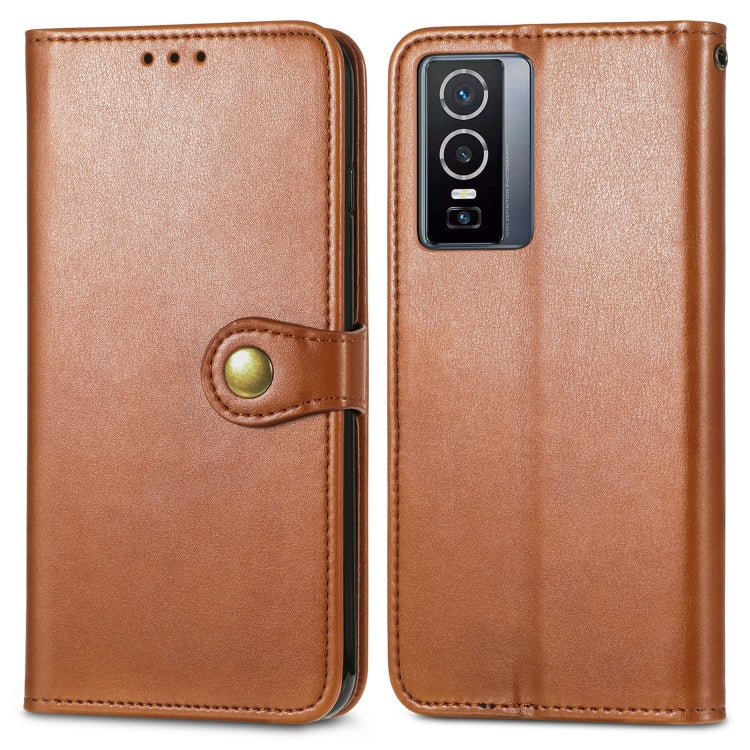 For vivo Y76 5G Retro Solid Color Buckle Leather Phone Case