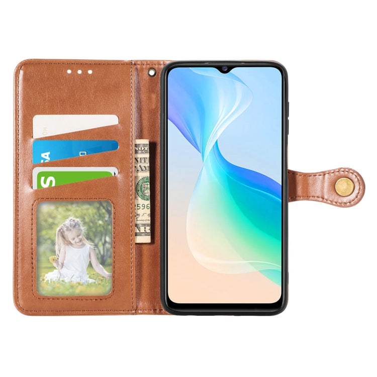 For vivo Y76 5G Retro Solid Color Buckle Leather Phone Case
