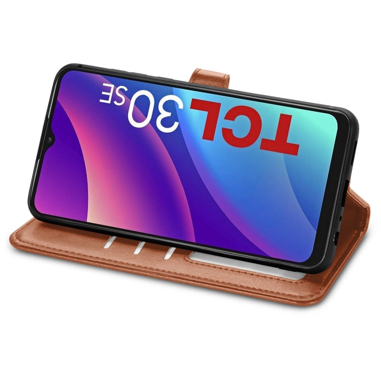 For TCL 30 SE Retro Solid Color Buckle Leather Phone Case