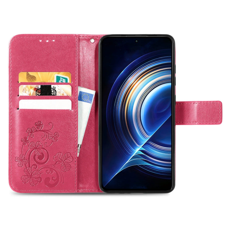 For Xiaomi Redmi K50 Pro Four-leaf Clasp Embossed Buckle Leather Phone Case
