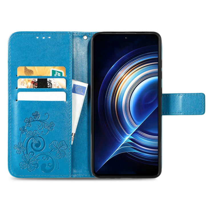 For Xiaomi Redmi K50 Pro Four-leaf Clasp Embossed Buckle Leather Phone Case