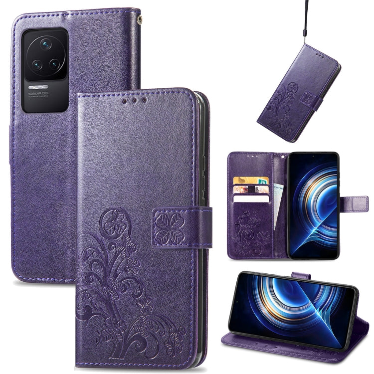 For Xiaomi Redmi K50 Pro Four-leaf Clasp Embossed Buckle Leather Phone Case