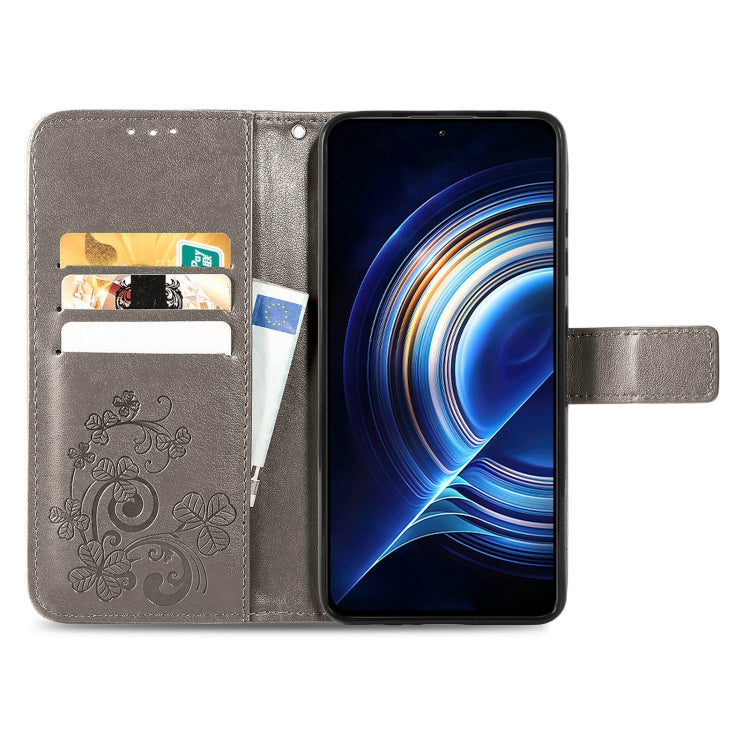 For Xiaomi Redmi K50 Pro Four-leaf Clasp Embossed Buckle Leather Phone Case