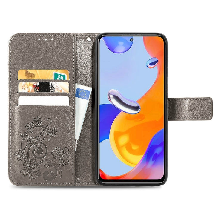 For Xiaomi Redmi Note 11 Pro 4G Global Four-leaf Clasp Embossed Buckle Leather Phone Case