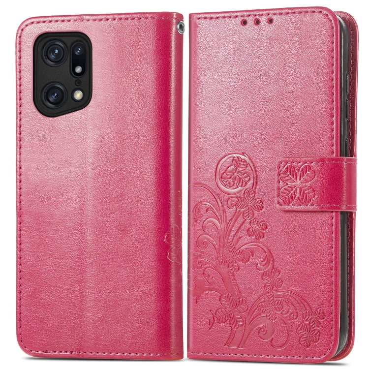 For OPPO Find X5 Four-leaf Clasp Embossed Buckle Leather Phone Case