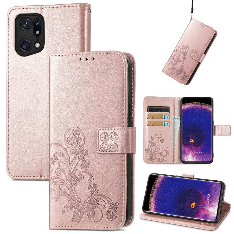 For OPPO Find X5 Four-leaf Clasp Embossed Buckle Leather Phone Case