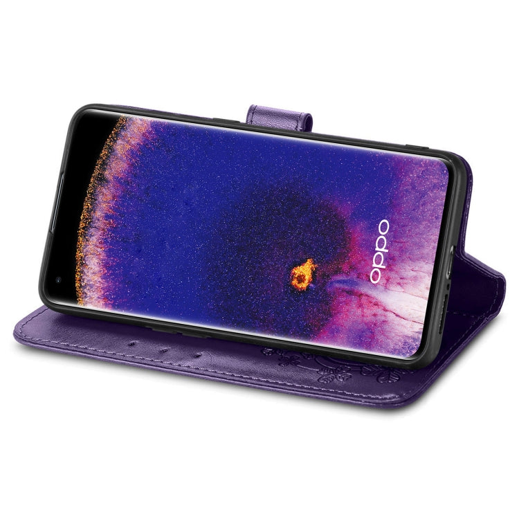 For OPPO Find X5 Four-leaf Clasp Embossed Buckle Leather Phone Case