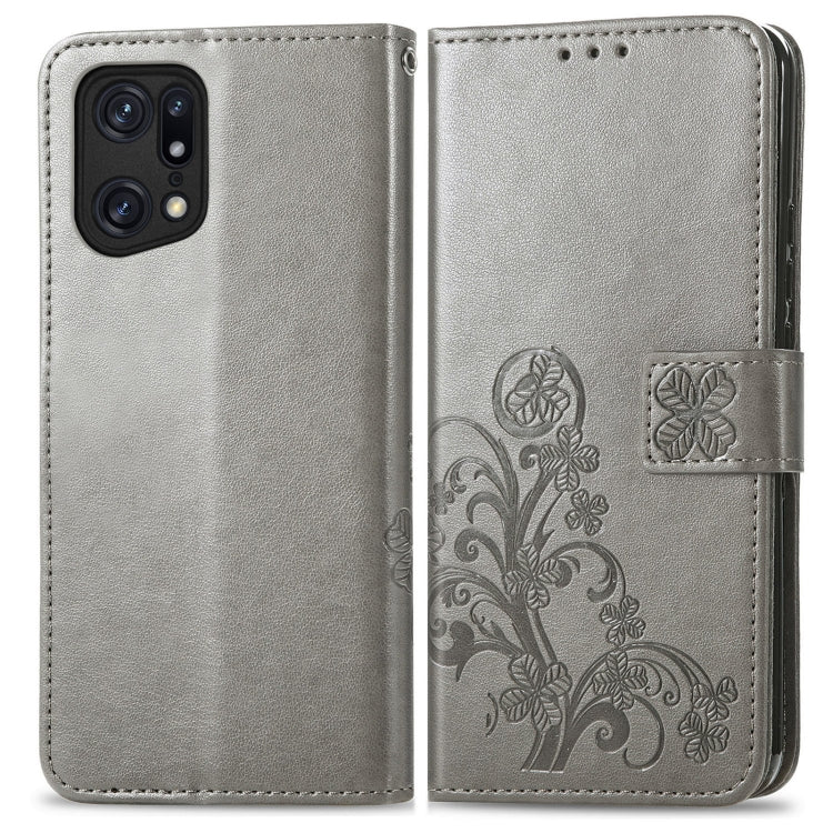 For OPPO Find X5 Four-leaf Clasp Embossed Buckle Leather Phone Case