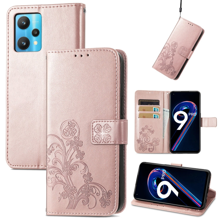 For OPPO Realme 9 Pro Four-leaf Clasp Embossed Buckle Leather Phone Case